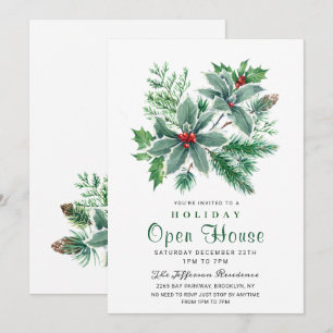 Festliches Holly Berry Weihnachtsfeiertag Open Hou Einladung