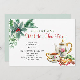 Festliches Holly Berry Weihnachtsfest Tea Party Einladung
