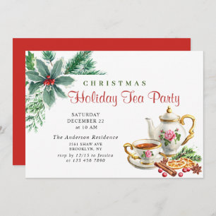 Festliches Holly Berry Weihnachtsfest Tea Party Einladung