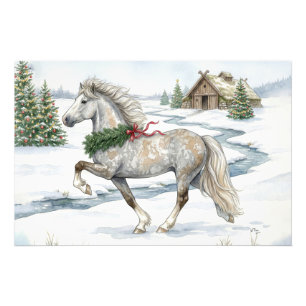 Festliches Isländisches Pferd in Winterlandschaft Fotodruck