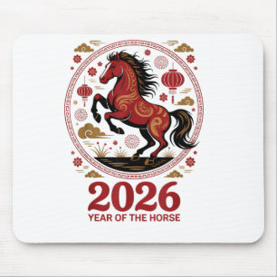 Festliches Jahr des Pferdes 2026 Cowgirl Mond Glüc Mousepad