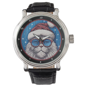 Festliches Kätzchen mit Weihnachtsmannmütze Armbanduhr