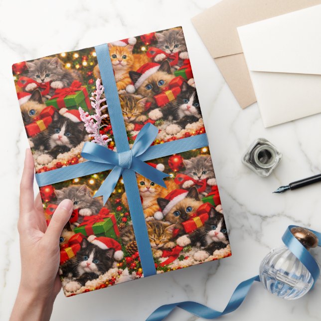 Festliches Kätzchen Weihnachtspapier  Geschenkpapier (Schenken)