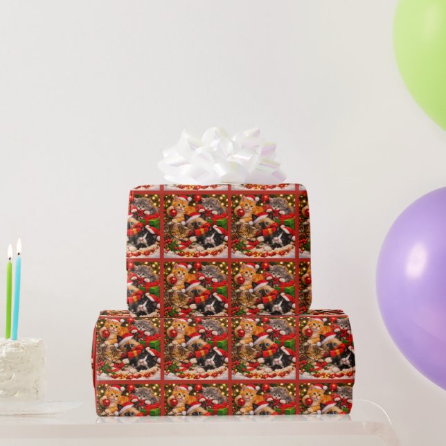 Festliches Kätzchen-Weihnachtspapier  Geschenkpapier (Partygeschenke)