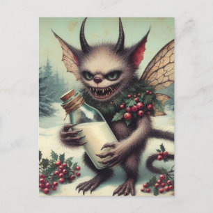 Festliches kleines Weihnachts-Dunkel-Fantasy-Wesen Postkarte