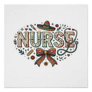 Festliches Krankenpfleger Vintage-Stickerei-Shirt- Poster