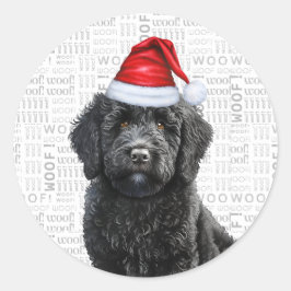 Festliches Labradoodle mit Woof Word Art Weihnacht Runder Aufkleber