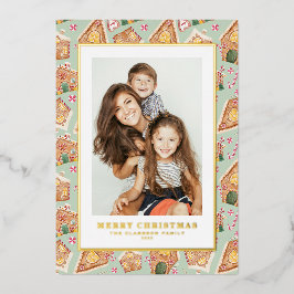 Festliches Lebkuchen-Haus Mint Foto Weihnachten Folien Feiertagskarte