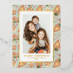 Festliches Lebkuchen-Haus Mint Foto Weihnachten Folien Feiertagspostkarte