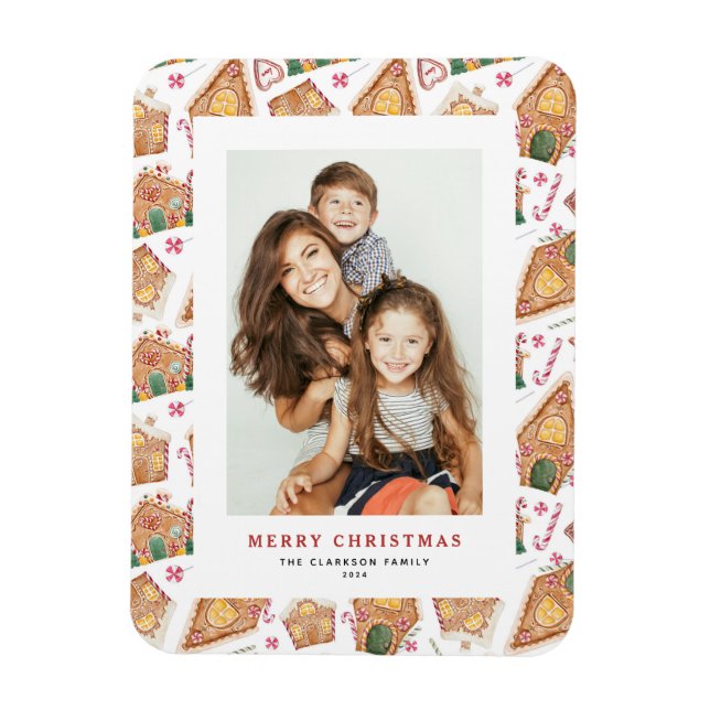 Festliches Lebkuchen Haus Weißes Foto Weihnachten Magnet (Vertikal)