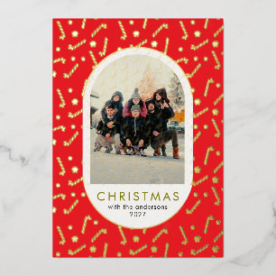 Festliches Lebkuchenmuster Weihnachtsfamilienfoto Folien Feiertagskarte