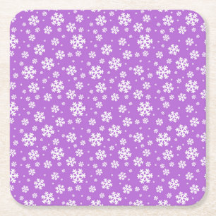 Festliches lila und weißes Winter-Schneeflockenmus Rechteckiger Pappuntersetzer