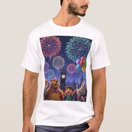 Festliches London-Feuerwerk mit niedlichen Tierfre T-Shirt