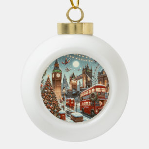 Festliches London Weihnachten - Big Ben & Roter Bu Keramik Kugel-Ornament