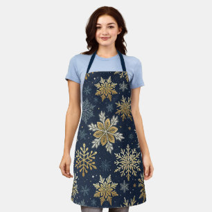 Festliches Marineblau- und Gold-Schneemuster  Schürze