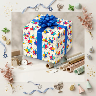 Festliches mehrfarbiges spielerisches Dreidel-Gebu Geschenkpapier