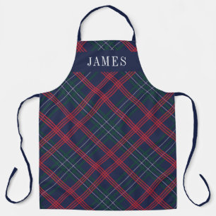Festliches Navy-Rot-Tartan-Karo-Monogramm Schürze