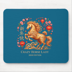 Festliches Neujahr 2026 Verrücktes Pferd Lady Fort Mousepad