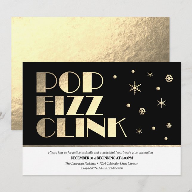 Festliches Neujahrs-Cocktail-Party Einladung (Vorne/Hinten)