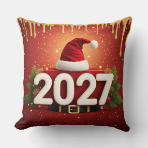 Festliches Neujahrsdesign 2027 Rot Gold Weihnach Kissen