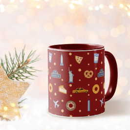 Festliches New York City Muster Weihnachten Rot Tasse
