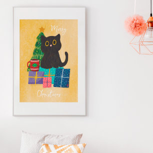 Festliches orangefarbenes Weihnachts-Cute-Cat-Coff Poster