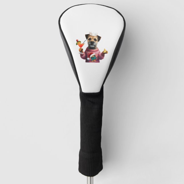 Festliches Party Border Terrier Golf Headcover (Vorderseite)