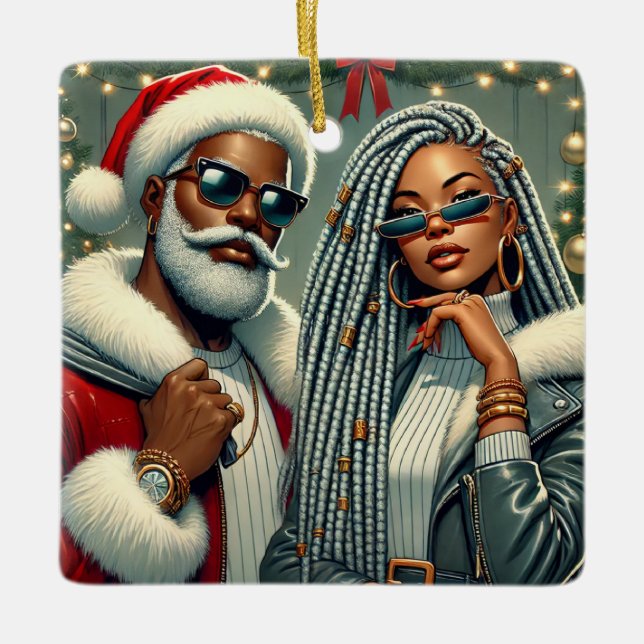 Festliches Party Santa Keramikornament (Vorderseite)