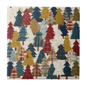 Festliches Patchwork-Weihnachtsbaum-Muster (2) Fliese