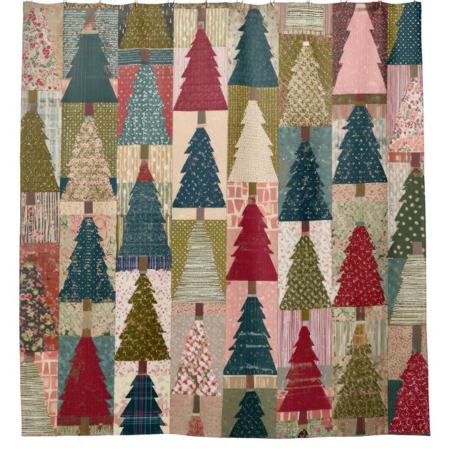 Festliches Patchwork-Weihnachtsbaum-Muster (3) Duschvorhang (Vorderseite)