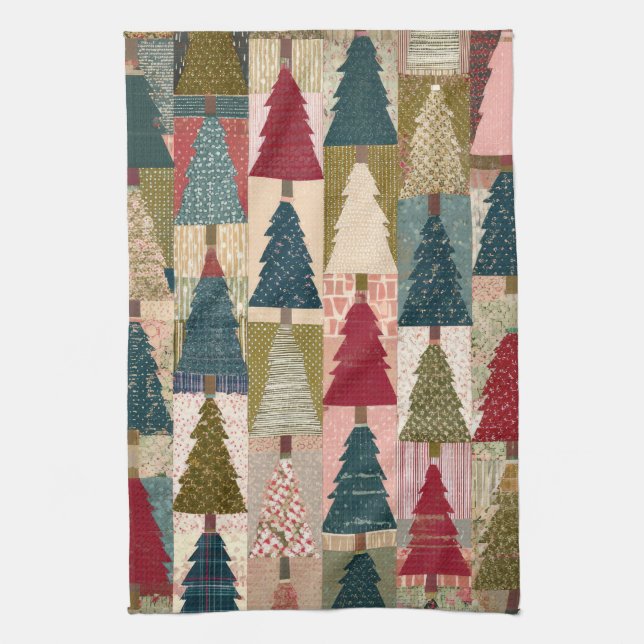 Festliches Patchwork-Weihnachtsbaum-Muster (3) Geschirrtuch (Vertikal)