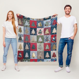 Festliches Patchwork-Weihnachtsbaum-Muster (4) Fleecedecke