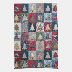Festliches Patchwork-Weihnachtsbaum-Muster (4) Geschirrtuch