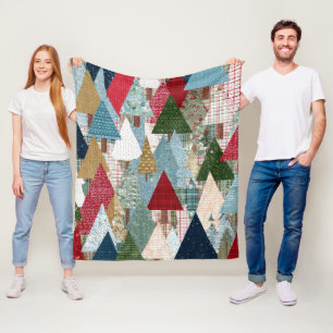 Festliches Patchwork-Weihnachtsbaum-Muster Fleecedecke