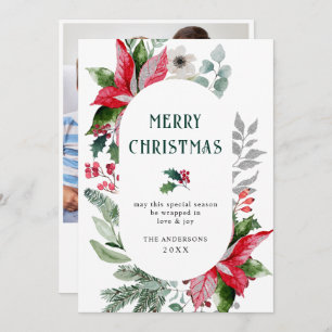 Festliches Poinsettia Weihnachtsfest Mistletoe Fot Feiertagskarte