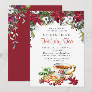 Festliches Poinsettia Weihnachtsfest Tea Party Einladung