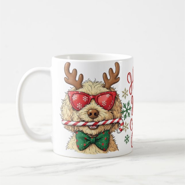 Festliches Rentier Goldendoodle Weihnachtskaffee Kaffeetasse (Links)