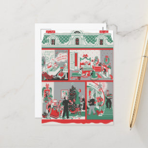 festliches retro vintage Weihnachtshaus Feiertagspostkarte