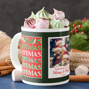 Festliches Retro-Waldgrün-Weihnachtsfamilienfoto Jumbo-Tasse