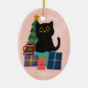 Festliches Rosa Frohe Weihnachten Süße Schwarze Ka Keramik Ornament