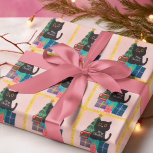 Festliches rosa goldenes Weihnachten schwarze Katz Geschenkpapier