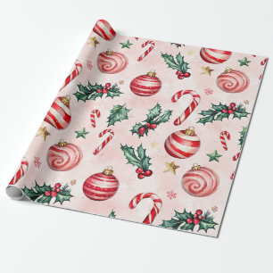 Festliches Rosa Rotes Vintage-Christmas Geschenkpapier
