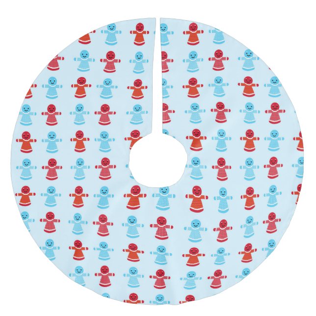 Festliches rot-blaues Lebkuchenmuster Polyester Weihnachtsbaumdecke (Vorderseite)
