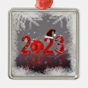 Festliches Rot Frohe Weihnachten Neujahr 2023 Ornament Aus Metall