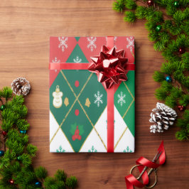 Festliches Rot & Grün Argyle Weihnachtsfreude Geschenkpapier