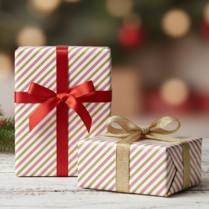 Festliches Rot und Gold Weihnachts-Candy-Cane-Stre Geschenkpapier