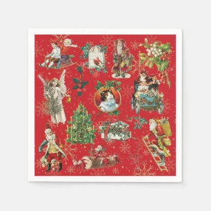 Festliches Rot Vintage Retro Weihnachten Feiertag Serviette