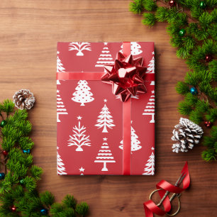 Festliches Rot-Weiß-Weihnachtsbaum-Muster Geschenkpapier
