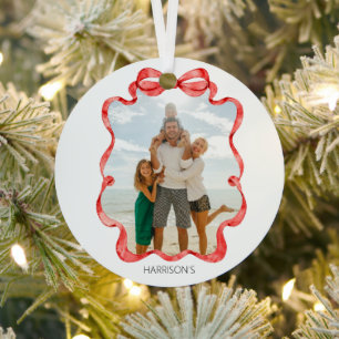 Festliches rotes Band Foto Ornament Aus Metall