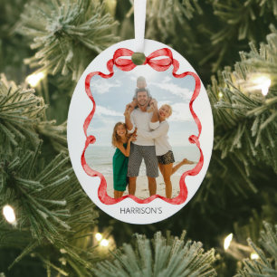 Festliches rotes Band Foto Ornament Aus Metall